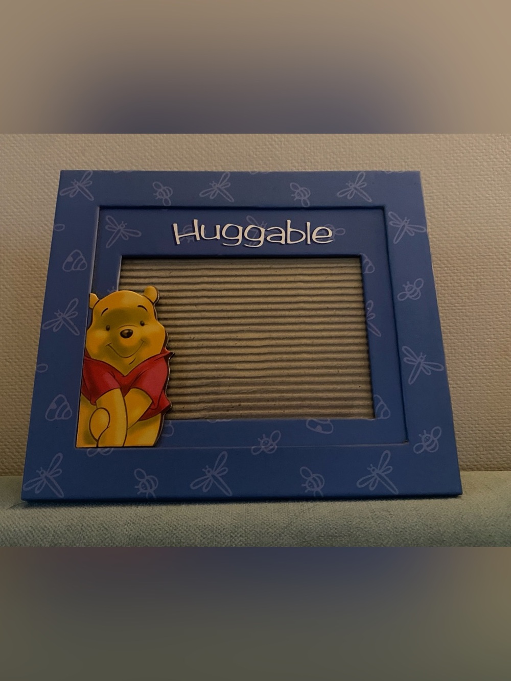 Disney Store Vintage Winnie the Pooh "Huggable" Blue Dragonfly Photo Frame 4x6